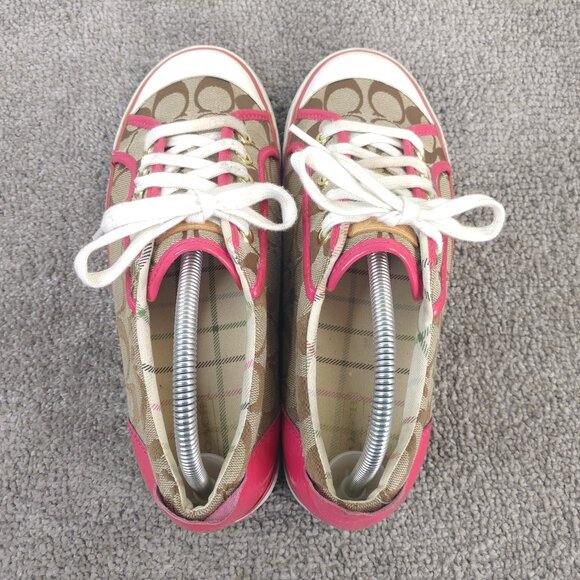 Coach Tennis Shoes Womens Size 9 Sneakers Pink Brown Designer Signature Logo - Picture 8 of 12